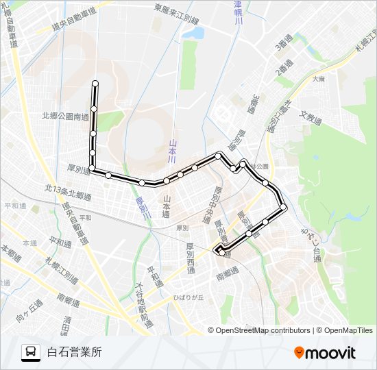 白３８厚別通線 バスの路線図