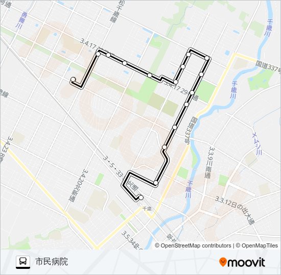 ２２稲穂団地線 バスの路線図