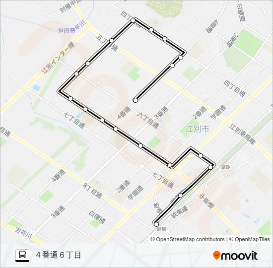Ｂ野幌見晴台線 バスの路線図