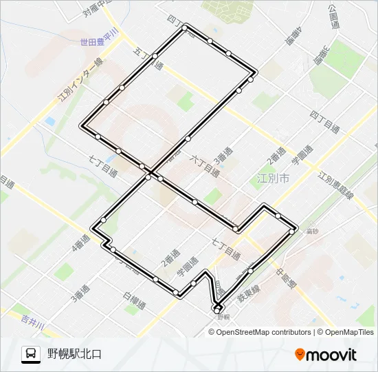 Ｂ野幌見晴台線 Bus Line Map