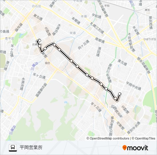 月６４北野中央線 バスの路線図