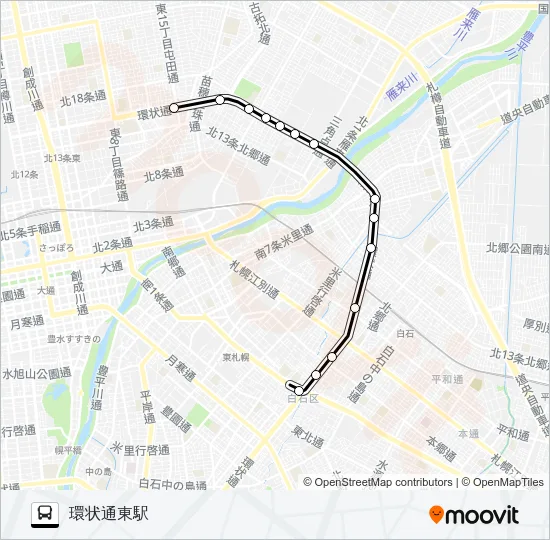 東６０北１５条線 バスの路線図