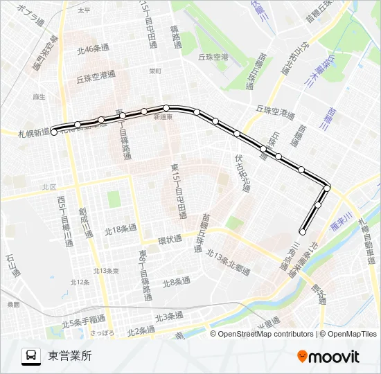 東７８札幌新道線 バスの路線図