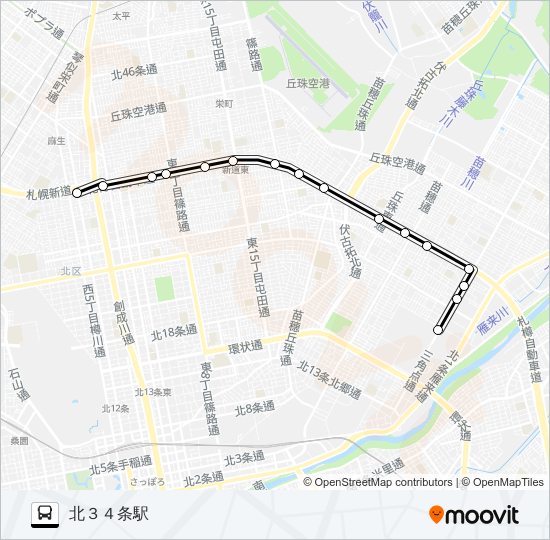 東７８札幌新道線 bus Line Map