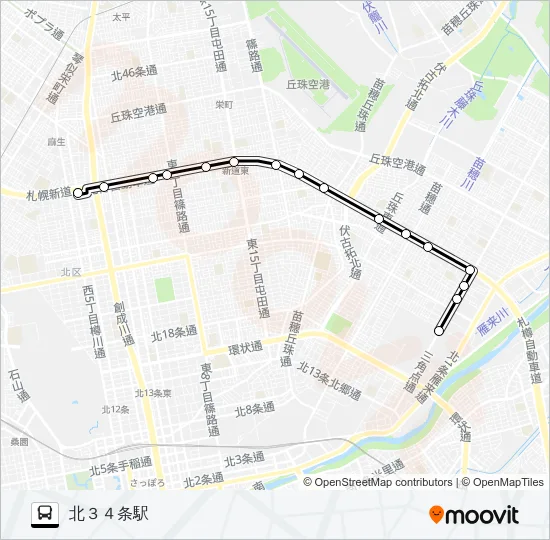 東７８札幌新道線 Bus Line Map