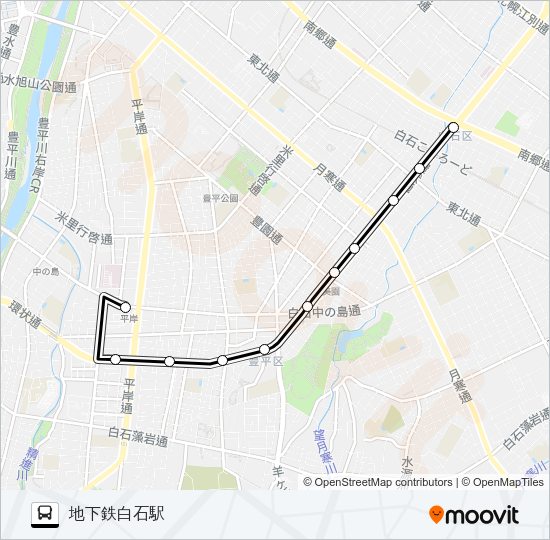 白３０白石平岸線 バスの路線図