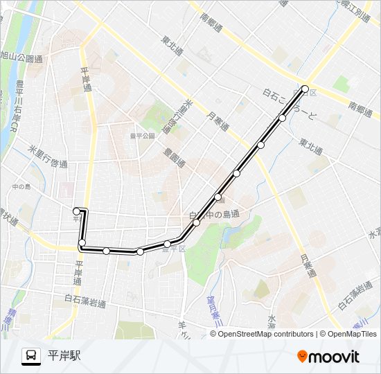白３０白石平岸線 Bus Line Map