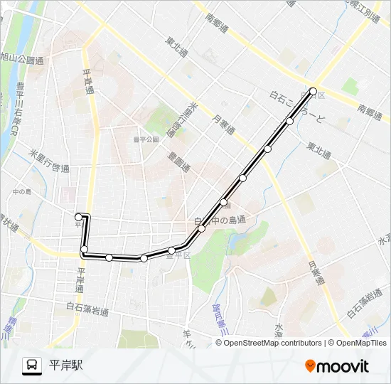白３０白石平岸線 Bus Line Map