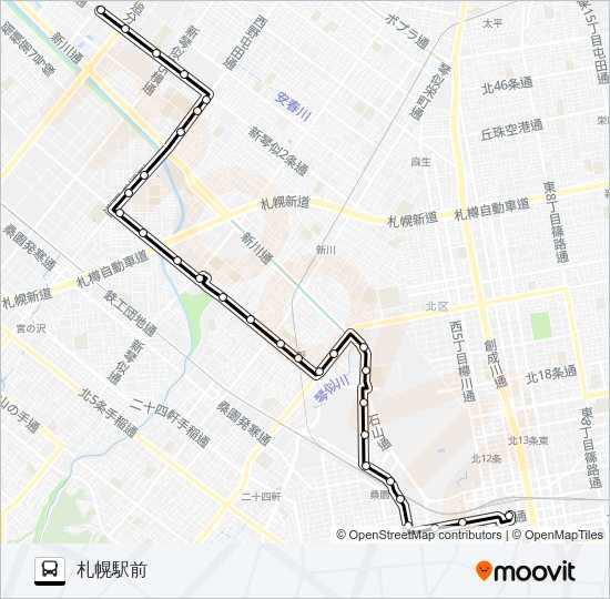 西７１新川八軒線 Bus Line Map