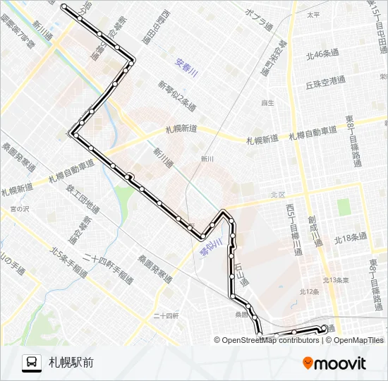 西７１新川八軒線 Bus Line Map