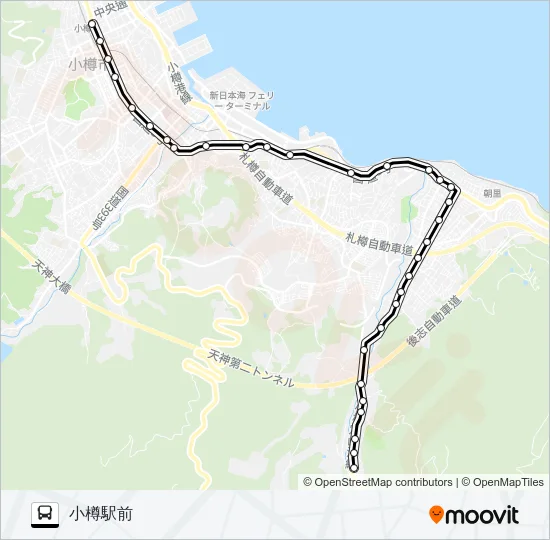 １３朝里川温泉線 Bus Line Map