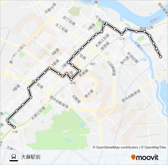２２江別２番通線 Bus Line Map