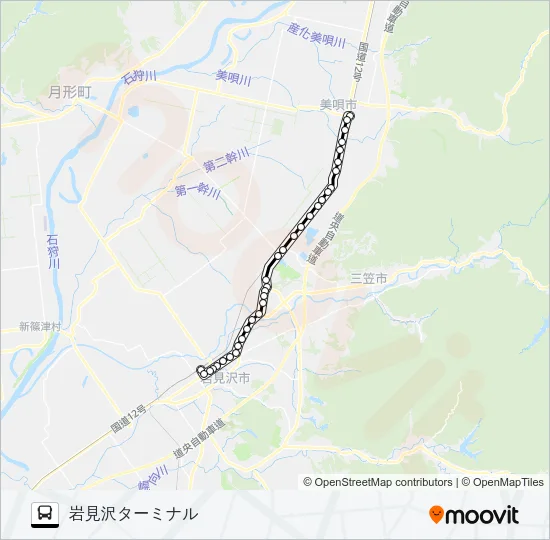 ２４岩見沢美唄線 Bus Line Map