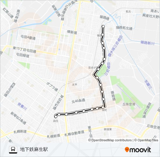 麻２５東１６丁目線 バスの路線図