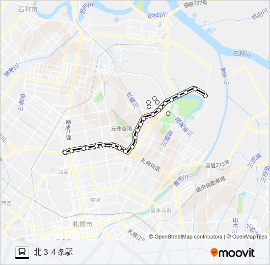東７６丘珠北３４条線 Bus Line Map