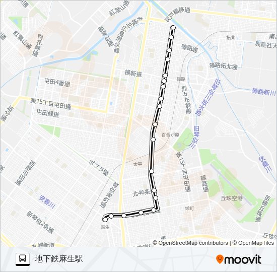 麻３３篠路駅前団地線 Bus Line Map