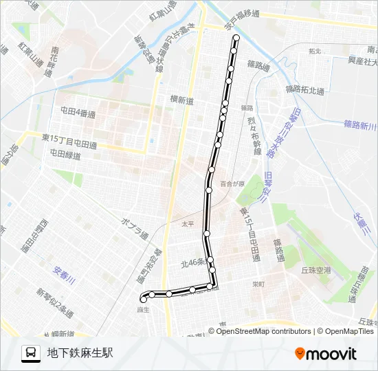麻３３篠路駅前団地線 Bus Line Map