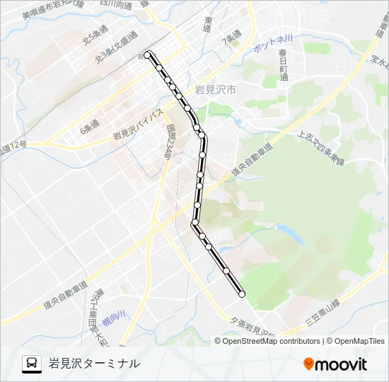 １３いわみざわ公園線 バスの路線図