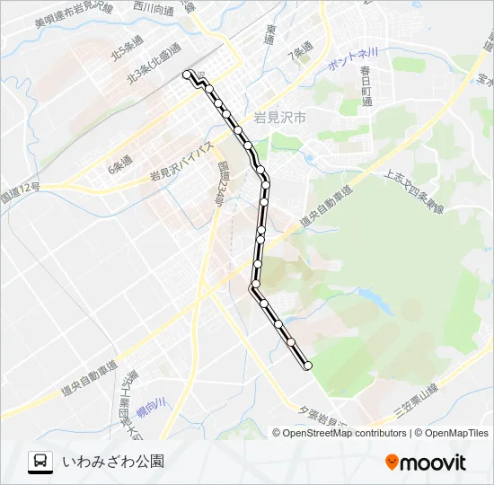 １３いわみざわ公園線 バスの路線図