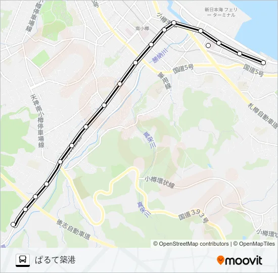 ４６奥沢ぱるて築港線 Bus Line Map