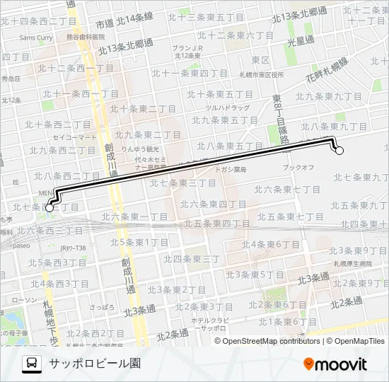 １８８サッポロビール園 Bus Line Map