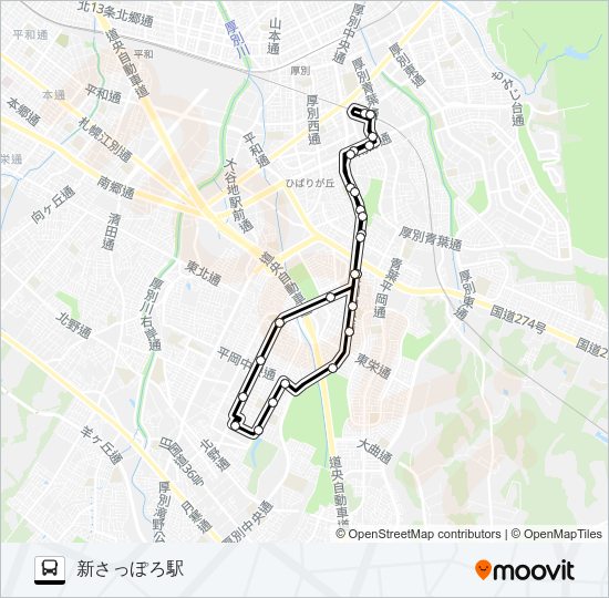循環新１１１新さっぽろ平岡線 Bus Line Map
