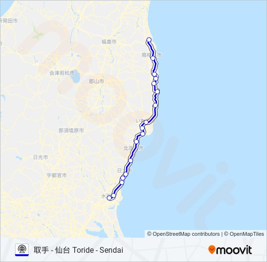 常磐線 Joban Lineルート スケジュール 停車地 地図 仙台 特急 Sendai Limited Express アップデート済み