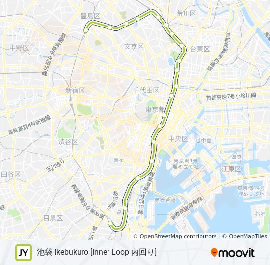 山手線 Yamanote Lineルート スケジュール 停車地 地図 池袋 Ikebukuro Inner Loop 内回り