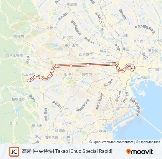 中央線快速chuo Rapid Line路線 時刻表 站點和地圖 高尾 中央特快 Takao Chuo Special Rapid