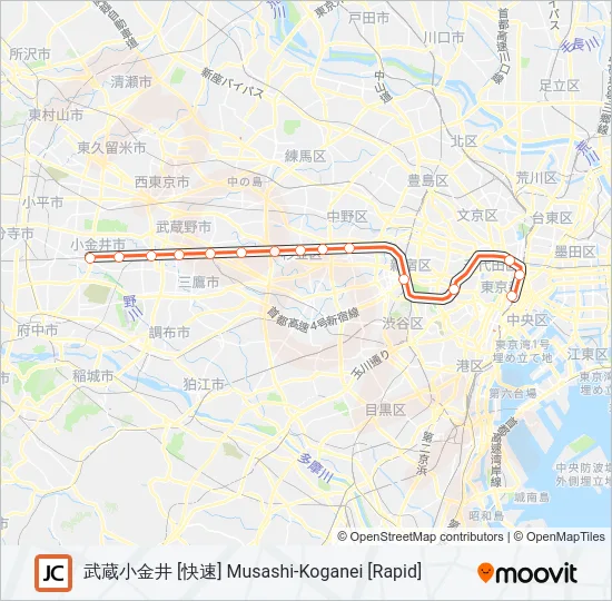 中央線快速 CHUO RAPID LINE Metro Line Map