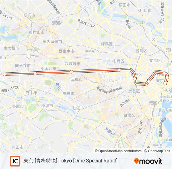 中央線快速chuo Rapid Line路線 時刻表 站點和地圖 東京 青梅特快 Tokyo Ome Special Rapid