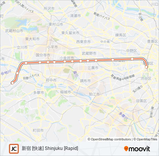 中央線快速 CHUO RAPID LINE metro Line Map