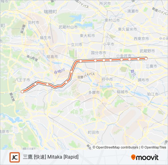 中央線快速chuo Rapid Line路線 時刻表 站點和地圖 三鷹 快速 Mitaka Rapid