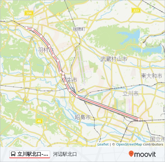 立川駅北口 河辺駅ルート スケジュール 停車地 地図 河辺駅北口