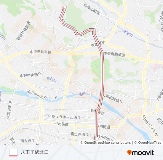 八王子駅北口-富士美術館〔直通〕 バスの路線図