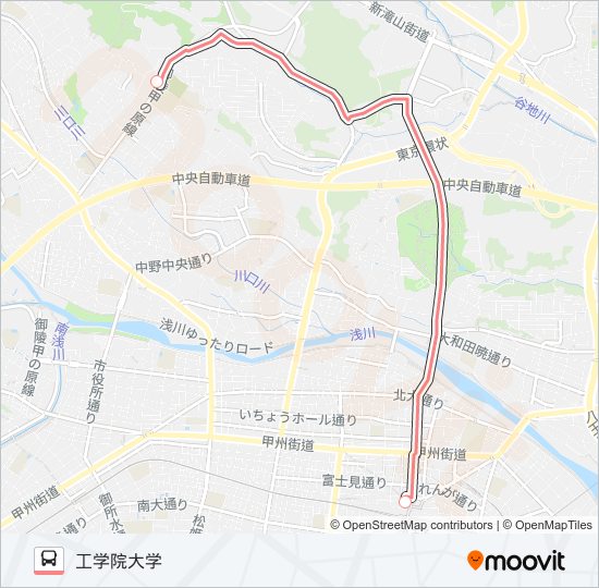八王子駅北口-工学院大学〔直通〕 バスの路線図