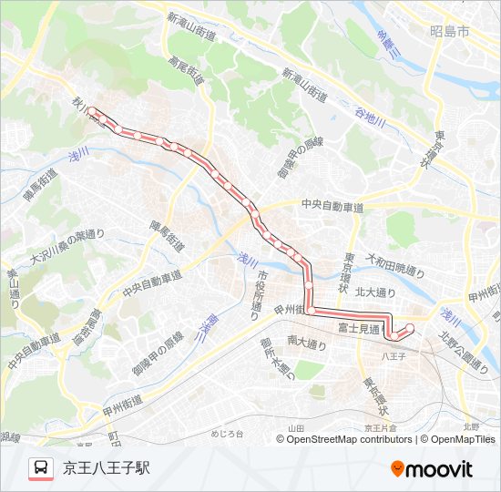 川口小学校-京王八王子駅〔レーン内急行〕 バスの路線図