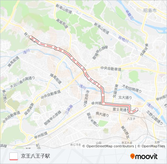 川口小学校-京王八王子駅〔レーン内急行〕 bus Line Map