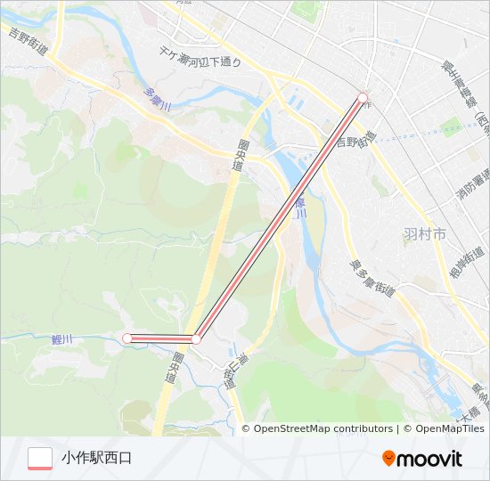 菅生高校-小作駅西口〔急行学びの城経由〕 bus Line Map