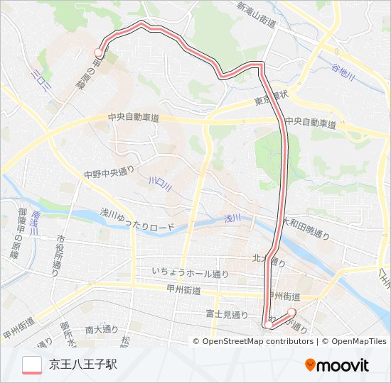 工学院大学-八王子駅北口-京王八王子駅〔直通〕 バスの路線図