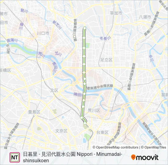 日暮里・舎人ライナー NIPPORI-TONERI LINER の路線図