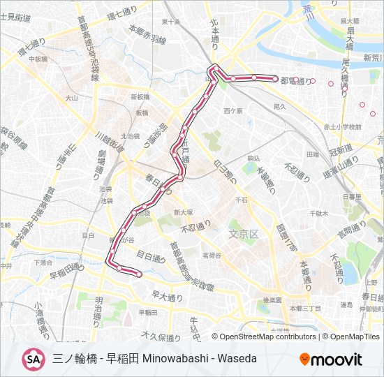 東京さくらトラム（都電荒川線） TOKYO SAKURA TRAM (ARAKAWA LINE)  Line Map