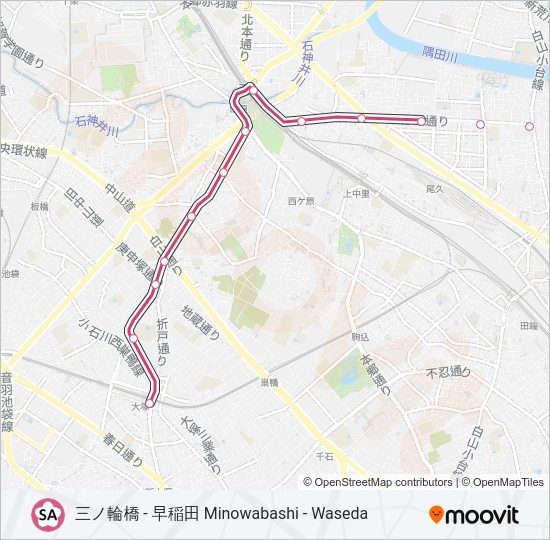 東京さくらトラム（都電荒川線） TOKYO SAKURA TRAM (ARAKAWA LINE)  Line Map