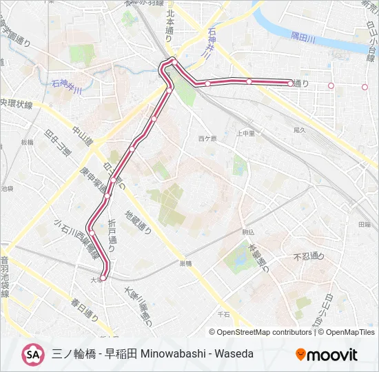 東京さくらトラム（都電荒川線） TOKYO SAKURA TRAM (ARAKAWA LINE)  Line Map