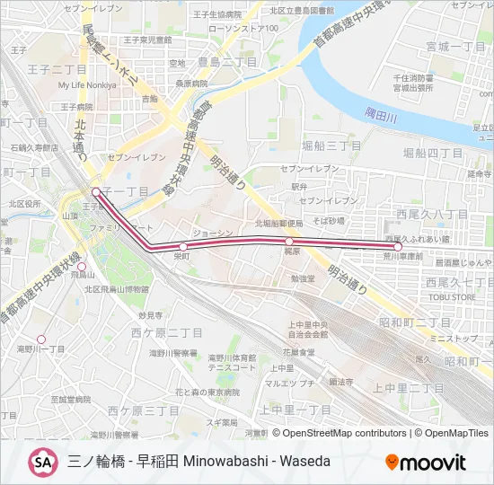 東京さくらトラム（都電荒川線） TOKYO SAKURA TRAM (ARAKAWA LINE) の路線図