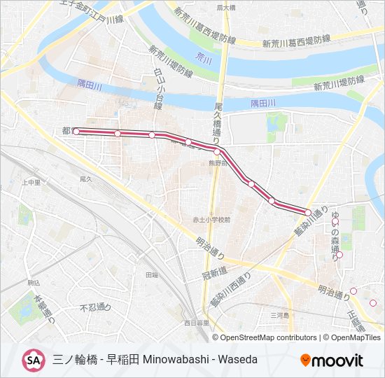 東京さくらトラム（都電荒川線） TOKYO SAKURA TRAM (ARAKAWA LINE)  Line Map