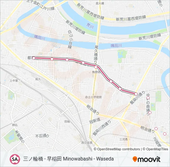 東京さくらトラム（都電荒川線） TOKYO SAKURA TRAM (ARAKAWA LINE) の路線図