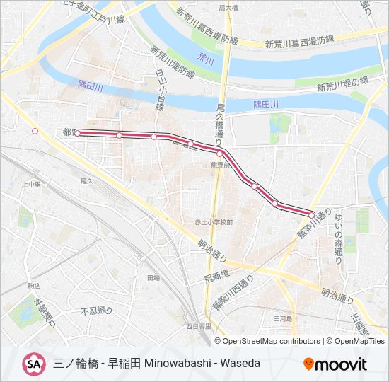東京さくらトラム（都電荒川線） TOKYO SAKURA TRAM (ARAKAWA LINE)  Line Map