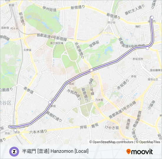 半蔵門線 HANZOMON LINE の路線図