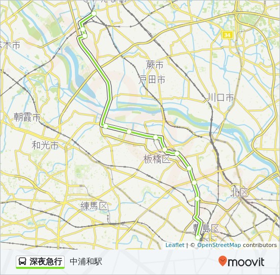 深夜急行路線 時刻表 站點和地圖 中浦和駅